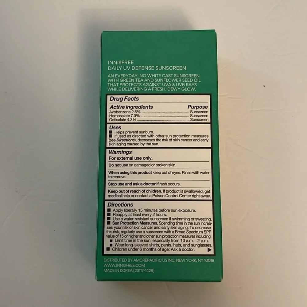 Innisfree Daily UV Defense Sunscreen SPF 36 1.69oz/50m Glowy Finish NEW with Box